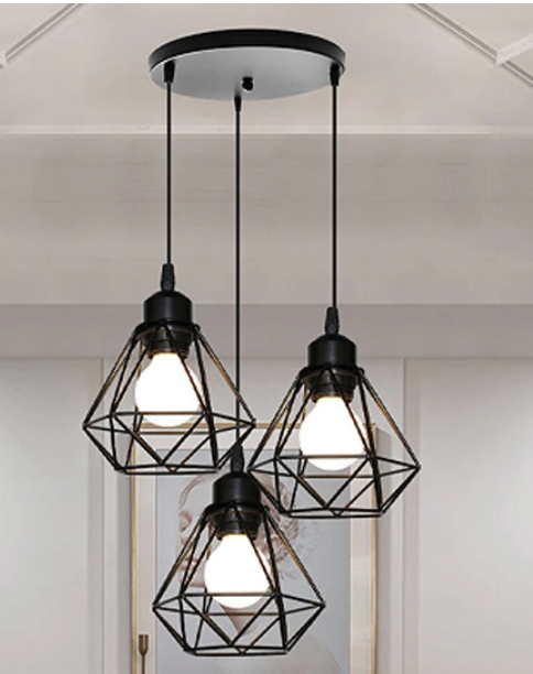 Three-Light Pendant with Adjustable Height – Retro-Industrial Style in Iron and Metal for the Living Room