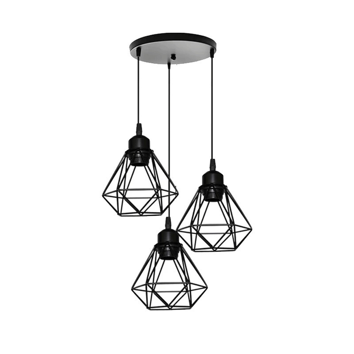 Three-Light Pendant with Adjustable Height – Retro-Industrial Style in Iron and Metal for the Living Room