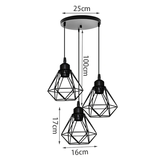 Three-Light Pendant with Adjustable Height – Retro-Industrial Style in Iron and Metal for the Living Room