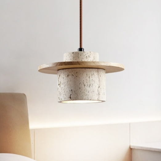 Trawertynowa Lampa Wisząca z Regulowanym Łańcuchem – Elegancka Lampa do Salonu i Jadalni, Naturalny Design 0