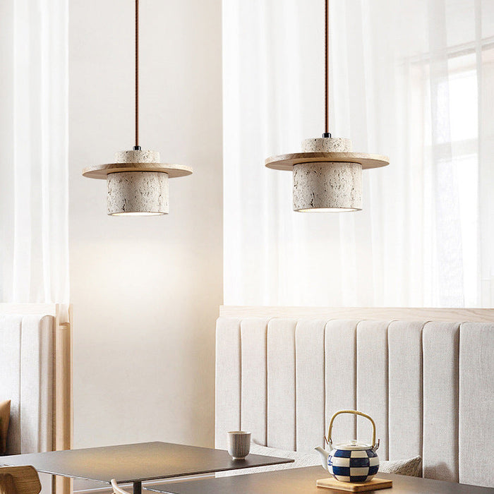 Trawertynowa Lampa Wisząca z Regulowanym Łańcuchem – Elegancka Lampa do Salonu i Jadalni, Naturalny Design 1