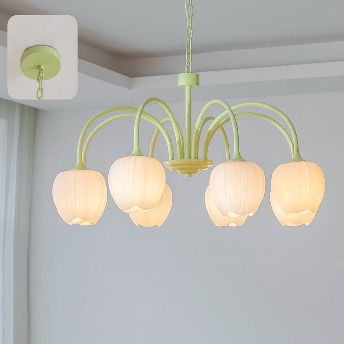 Żyrandol Tulip Matcha z Metalowymi i Szklanymi Elementami – Elegancki Żyrandol do Salonu, Sypialni i Jadalni 6