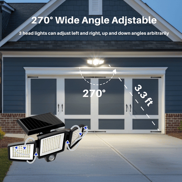 Ultrajasna Lampa Słoneczna z Czujnikiem Ruchu, 2500 Lumenów, 3 Głowice, Zdalne Sterowanie, IP65 1