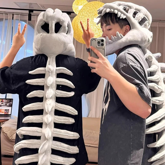 Kostium Dinozaura Szkieletu 3D Unisex z Pluszowym Nakryciem Głowy – Idealny na Halloween, Imprezy i Cosplay 1