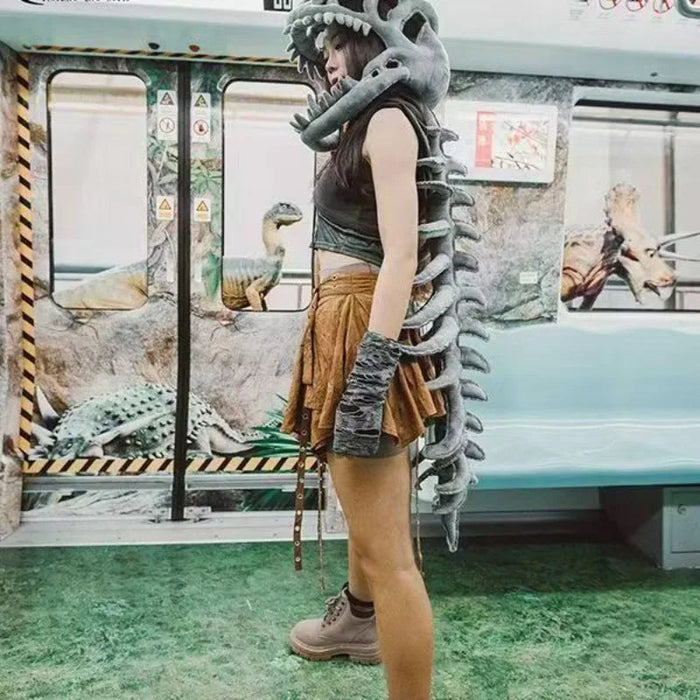Kostium Dinozaura Szkieletu 3D Unisex z Pluszowym Nakryciem Głowy – Idealny na Halloween, Imprezy i Cosplay 5