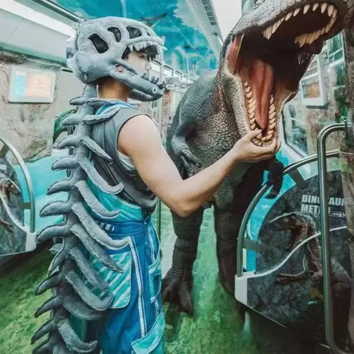 Kostium Dinozaura Szkieletu 3D Unisex z Pluszowym Nakryciem Głowy – Idealny na Halloween, Imprezy i Cosplay 6