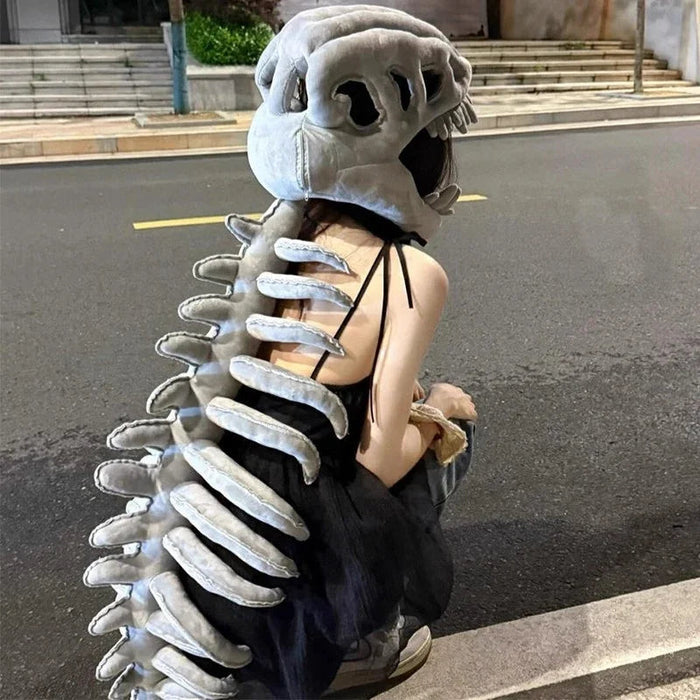 Kostium Dinozaura Szkieletu 3D Unisex z Pluszowym Nakryciem Głowy – Idealny na Halloween, Imprezy i Cosplay 7