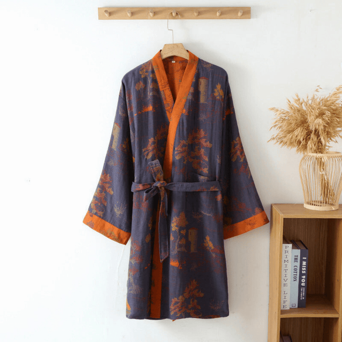 Szlafrok Damski Kimono Unisex z Gazy Bawełnianej w Stylu Retro – Wygodny, Biały, Luźny Krój, Idealny do Spa i Relaksu 0