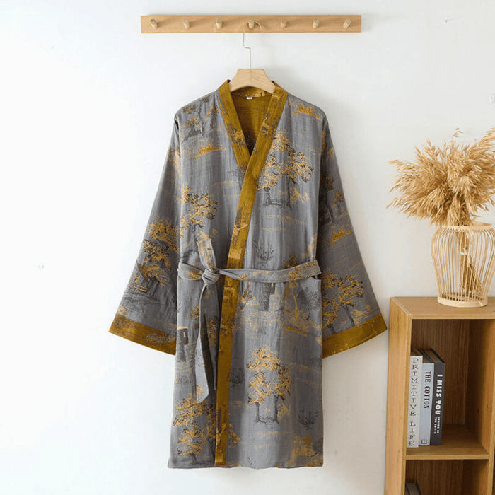Szlafrok Damski Kimono Unisex z Gazy Bawełnianej w Stylu Retro – Wygodny, Biały, Luźny Krój, Idealny do Spa i Relaksu 2