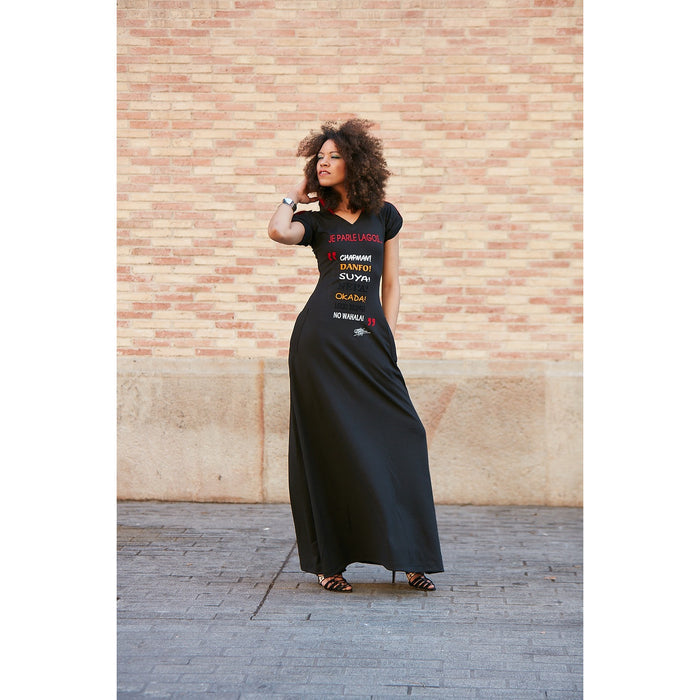 VELVET APPLIQUE JE PARLE LAGOS HOODED DRESS