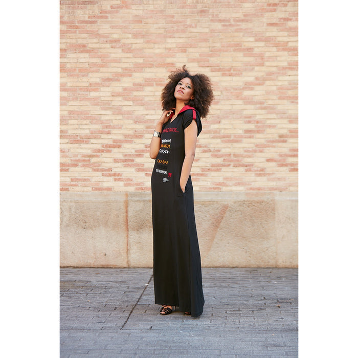 VELVET APPLIQUE JE PARLE LAGOS HOODED DRESS
