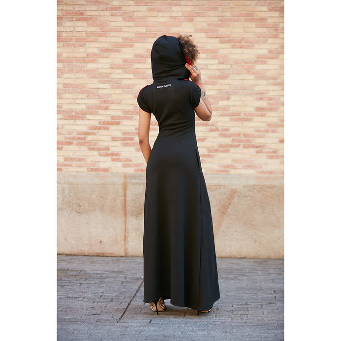 VELVET APPLIQUE JE PARLE LAGOS HOODED DRESS