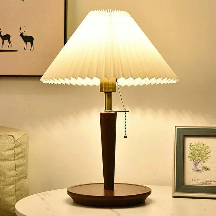 Vintage Lampa Stołowa z Plisowanego Drewna – Stylowa Lampy Stołowe do Salonów, Idealna do Wnętrz, E27, 33cm x 52cm 0