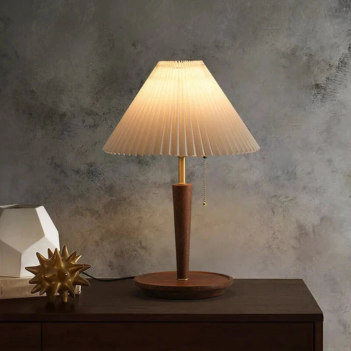 Vintage Lampa Stołowa z Plisowanego Drewna – Stylowa Lampy Stołowe do Salonów, Idealna do Wnętrz, E27, 33cm x 52cm 1