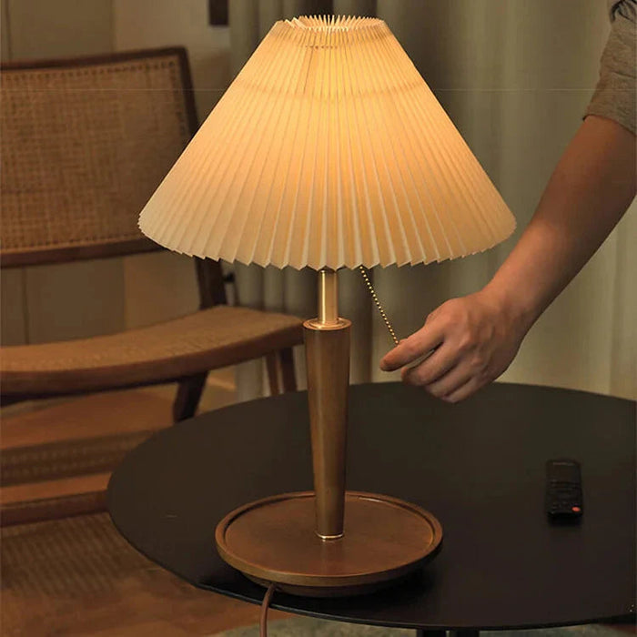 Vintage Lampa Stołowa z Plisowanego Drewna – Stylowa Lampy Stołowe do Salonów, Idealna do Wnętrz, E27, 33cm x 52cm 2