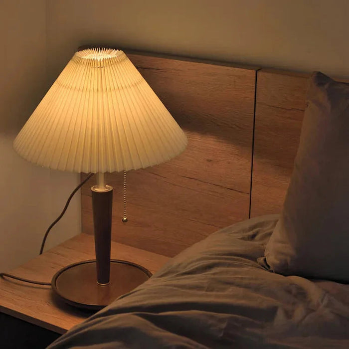 Vintage Lampa Stołowa z Plisowanego Drewna – Stylowa Lampy Stołowe do Salonów, Idealna do Wnętrz, E27, 33cm x 52cm 3