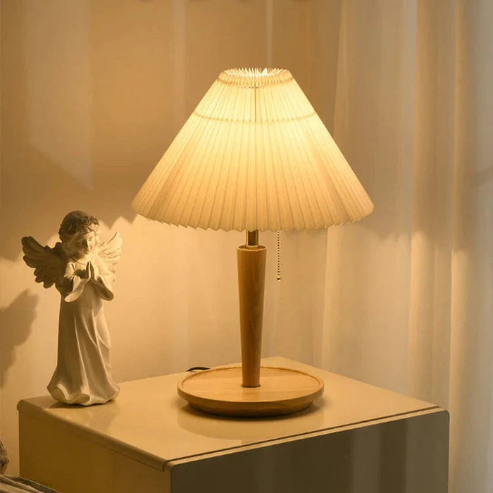 Vintage Lampa Stołowa z Plisowanego Drewna – Stylowa Lampy Stołowe do Salonów, Idealna do Wnętrz, E27, 33cm x 52cm 4