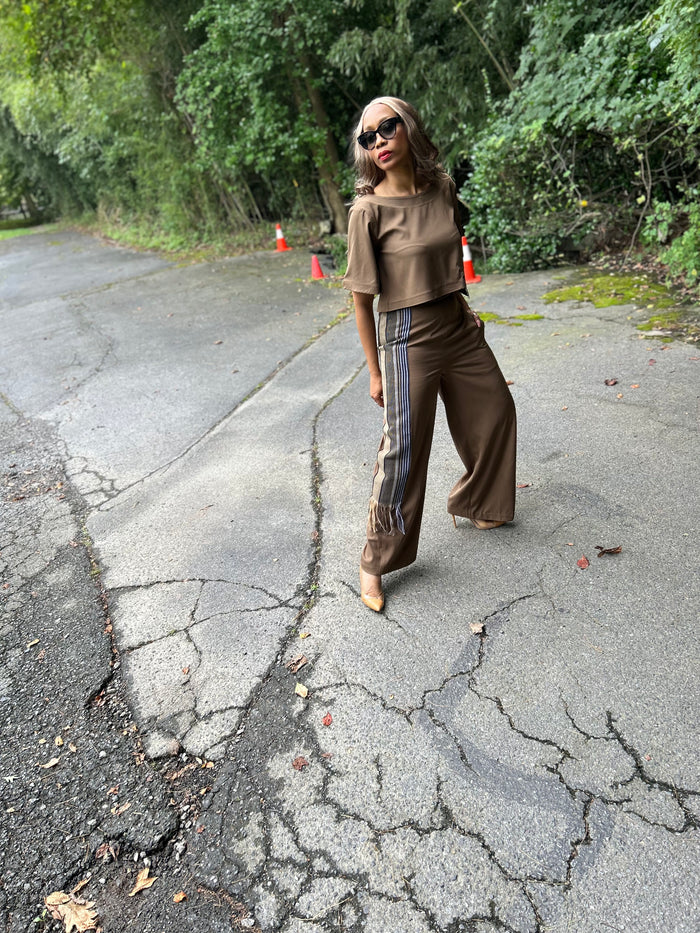 Vivienne Cropped Blouse in Tan with Kamala Asooke Detail