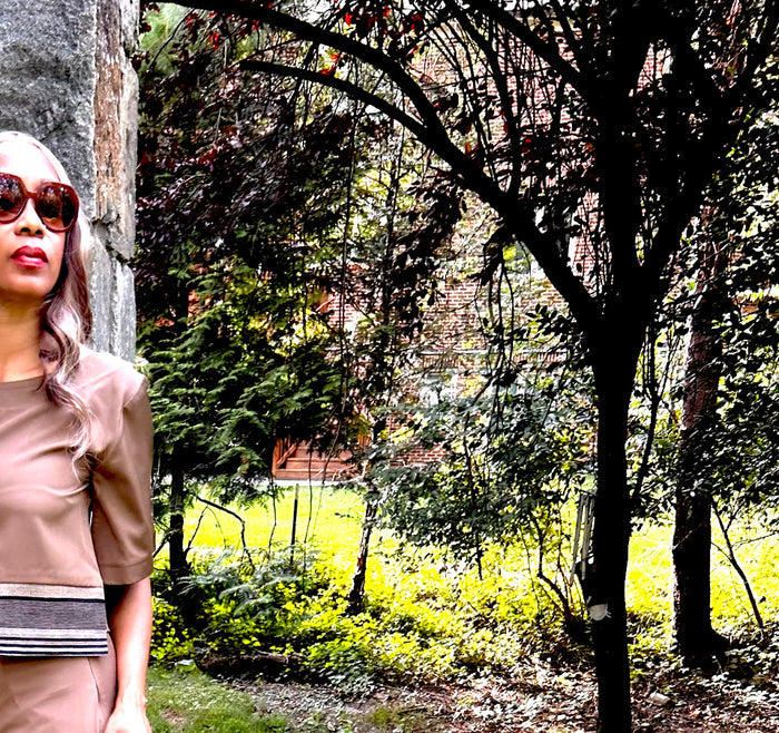 Vivienne Cropped Blouse in Tan with Kamala Asooke Detail