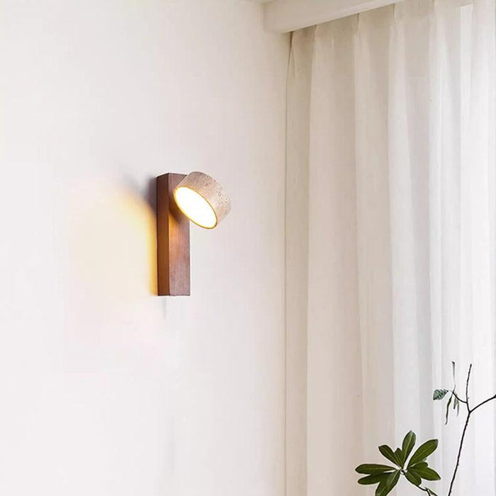 Kinkiet Ścienny Wabi Sabi z Trawertynu i Drewna, Obrotowa Lampa LED do Sypialni i Salonu, Złamana Biela 7