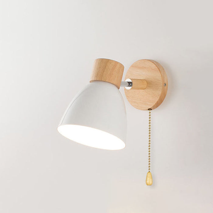 Wall Lamp with Conical Wooden Shade and Metal Frame – Modern Minimalist Design for Indoor Use 0