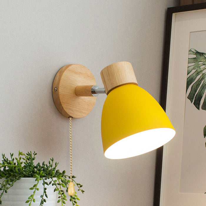 Wall Lamp with Conical Wooden Shade and Metal Frame – Modern Minimalist Design for Indoor Use 3