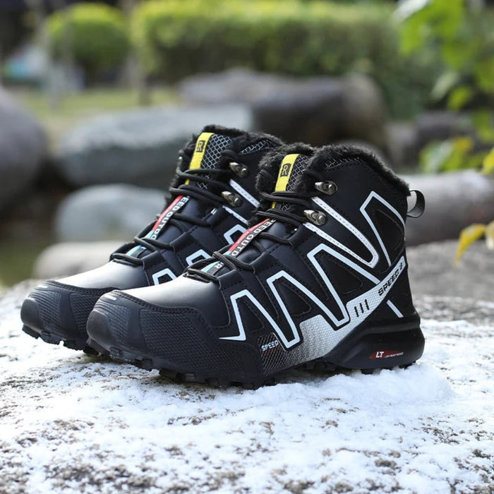 Wodoodporne, ocieplane, zimowe buty trekkingowe – ciepłe obuwie outdoorowe w kolorze czarnym 7