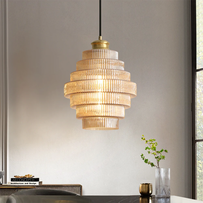 Falista Lampa Wisząca z Szkła i Mosiądzu – Oświetlenie do Salonu, Nowoczesny Design, 30 cm 2