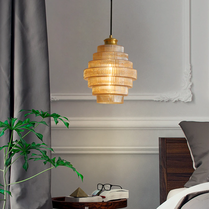 Falista Lampa Wisząca z Szkła i Mosiądzu – Oświetlenie do Salonu, Nowoczesny Design, 30 cm 4