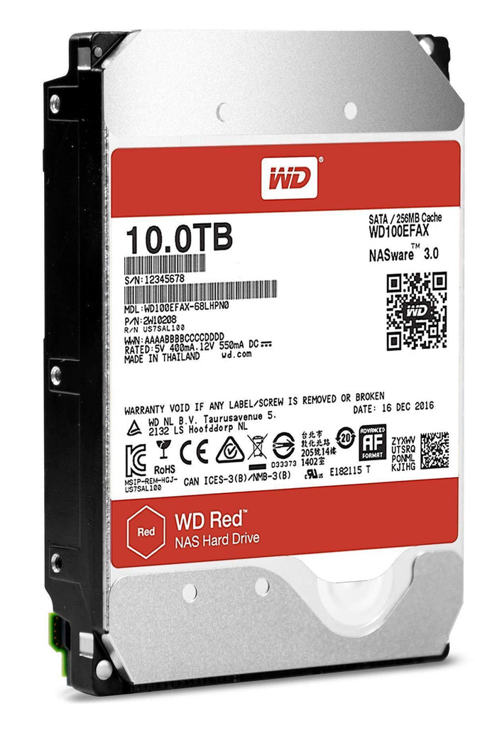WD Red 10TB NAS Hard Drive - 5400 RPM Class, SATA 6 Gb/s, 256 MB Cache, 3.5" - WD100EFAX