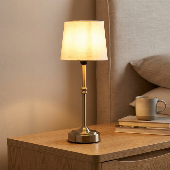 Bezprzewodowa lampa stołowa LED w retro designie z kryształowymi akcentami, oferująca regulację  1