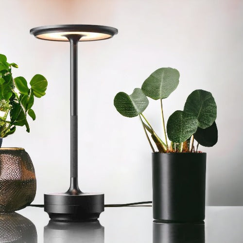 Lampa Stołowa LED Bezprzewodowa z Inteligentnym Sterowaniem – Czarna Lampa Stołowa do Salonu, 3 Poziomy Jasności 0