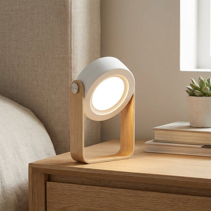 Lampa stołowa bezprzewodowa LED z dotykowym sterowaniem, nowoczesny design w drewnie i metalu, 1
