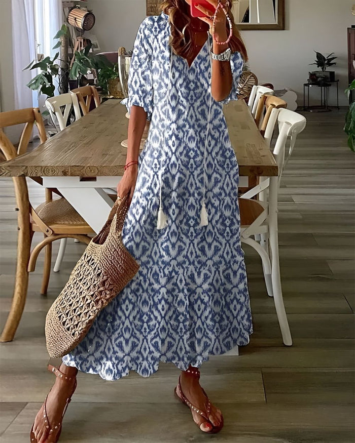 Damska sukienka o luźnym kroju z frędzlami – lekka, letnia sukienka w stylu boho 0