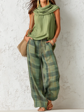 Komplet damski do noszenia w domu z luźną bluzką i szerokimi spodniami – naturalny styl boho 0