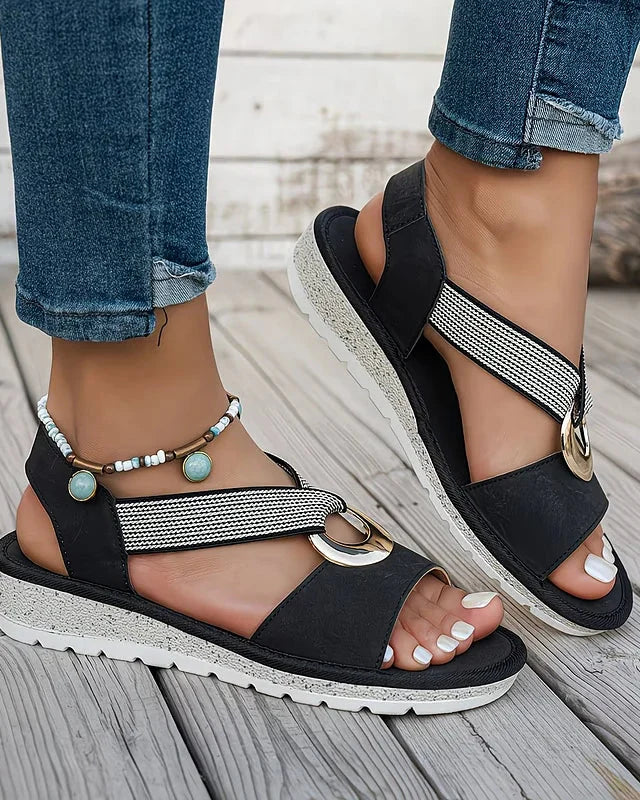 Sandały damskie na niskim koturnie z amortyzowaną wkładką i regulowanym zapięciem, ideal 6