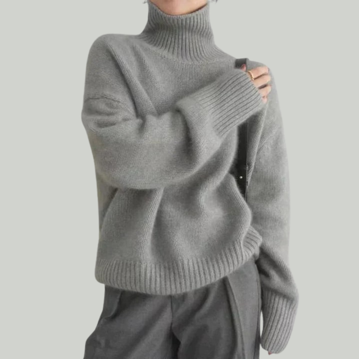 Damski sweter z golfem w prążki – przytulny sweter w wielu kolorach 3