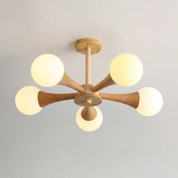 Lampa wisząca z drewna i szkła o średnicy 40 cm, idealna do nowoczesnego salonu i jadalni 5