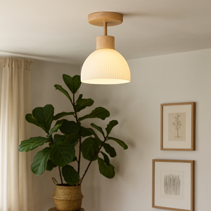 Drewniana lampa sufitowa z oświetleniem LED – skandynawski design – ciepłe białe światło – Ø46 cm 1