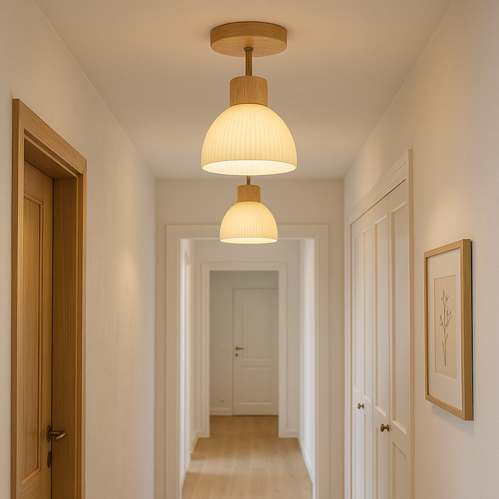 Drewniana lampa sufitowa z oświetleniem LED – skandynawski design – ciepłe białe światło – Ø46 cm 2