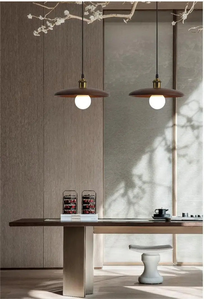 Drewniana Lampa Wisząca LED – Nowoczesny Design z Witrażem 2