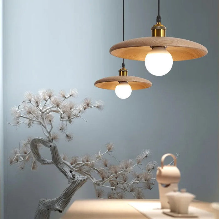 Drewniana Lampa Wisząca LED – Nowoczesny Design z Witrażem 6