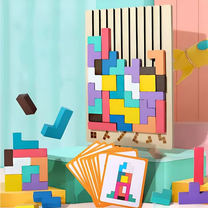 Drewniana Gra Edukacyjna Montessori dla Dzieci od 3 do 5 Lat – Kolorowa Gra Logiczna TetraWood 0
