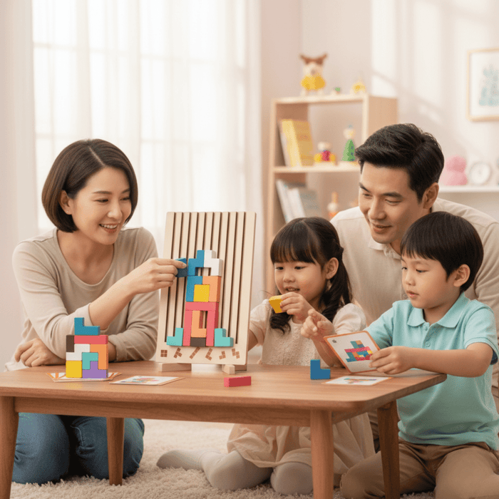 Drewniana Gra Edukacyjna Montessori dla Dzieci od 3 do 5 Lat – Kolorowa Gra Logiczna TetraWood 1
