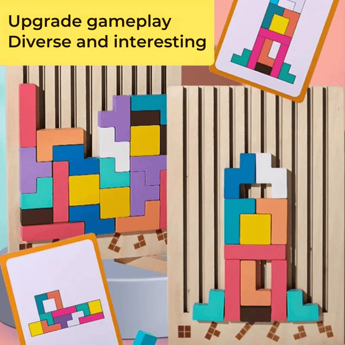 Drewniana Gra Edukacyjna Montessori dla Dzieci od 3 do 5 Lat – Kolorowa Gra Logiczna TetraWood 2