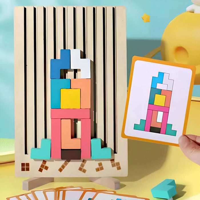 Drewniana Gra Edukacyjna Montessori dla Dzieci od 3 do 5 Lat – Kolorowa Gra Logiczna TetraWood 6