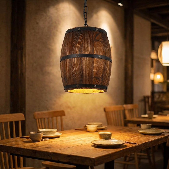 Lampa wisząca drewniana z metalowymi akcentami w retro rustykalnym stylu, idealna do salonu i 0