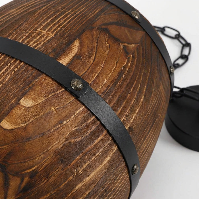 Lampa wisząca drewniana z metalowymi akcentami w retro rustykalnym stylu, idealna do salonu i 2