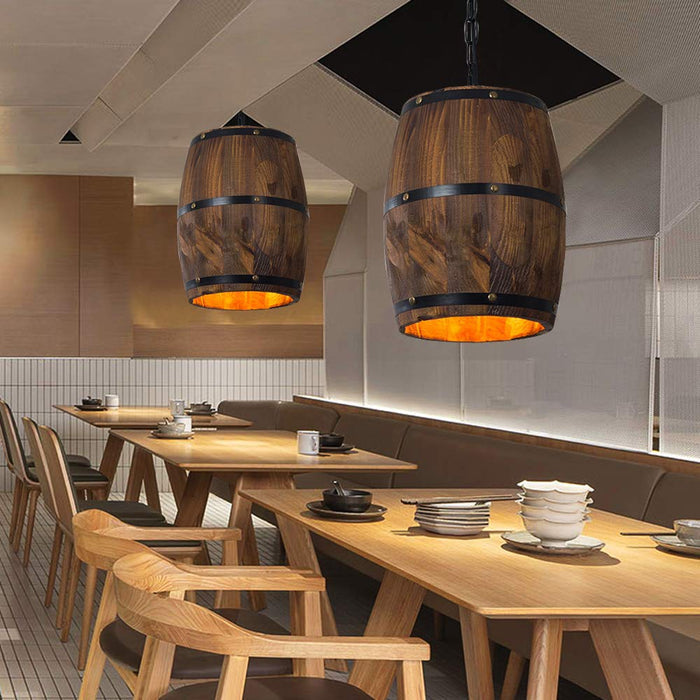 Lampa wisząca drewniana z metalowymi akcentami w retro rustykalnym stylu, idealna do salonu i 3