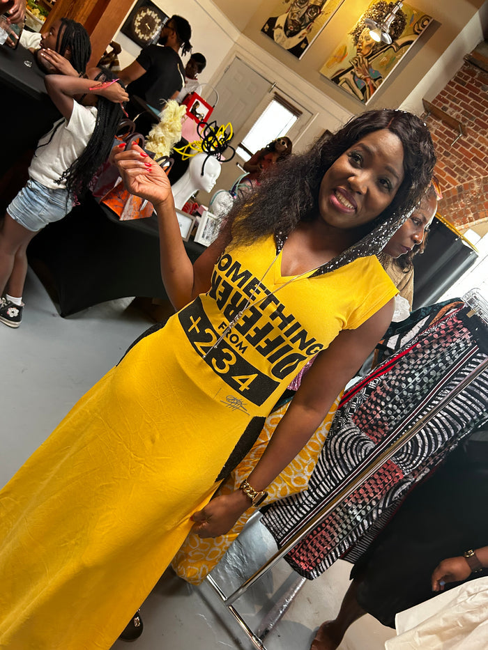 Yellow Hooded Dress with Luxury Sequin Détail